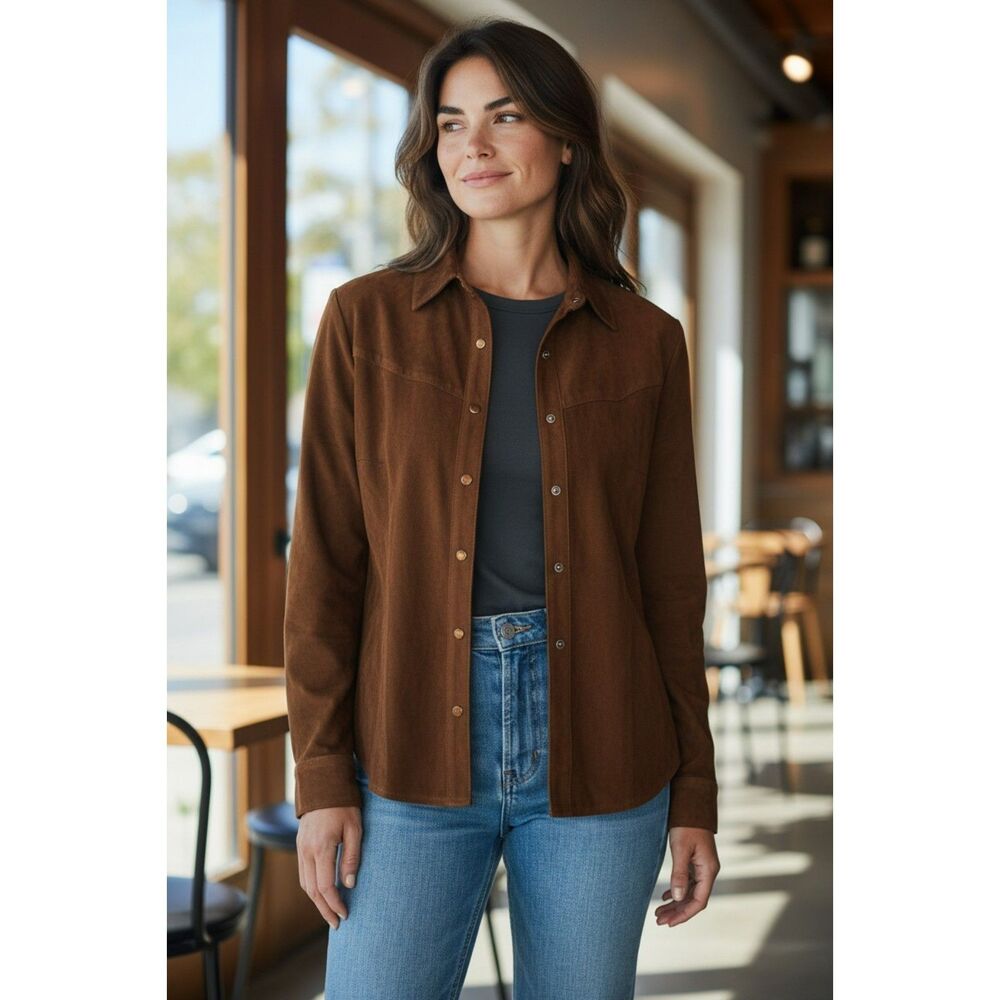 Kiko Comfort Blouse Size M Brown 100% Polyester Collared Vintage Y2k #180